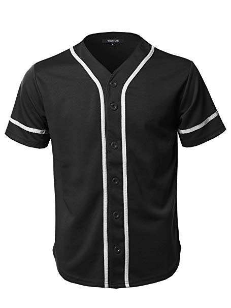 Youstar Men's Solid Front Button Closure Athletic Baseball Inspired Jersey Top