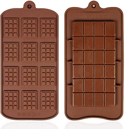 YOYUSH 2 Pcs Silicone Chocolate Moulds,Non-Stick Chocolate Mold,Mini Chocolate bar Mould, Two Different Styles of Brown Ice Cube Tray Candy Chocolate Baking Kitchen Mold
