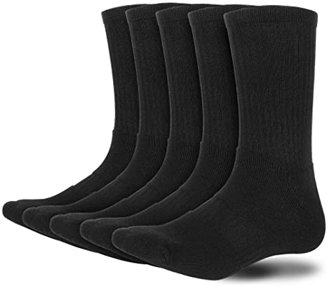 MOSOTECH Mens Socks, 5 Pairs Sports Socks for Running Training Walking Hiking Cycling - Thicken Cushioned, Arch Support, Crew Length, Size 7-12