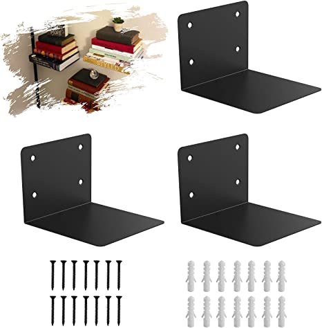 Heavy-Duty Invisible Floating Bookshelves, Book Organizers, Durable, Premium Mental, 3-Pack Extra Large, Black