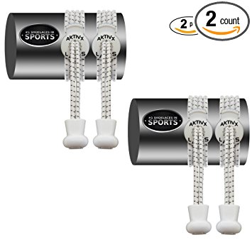AKTIVX SPORTS LACES - No Tie Elastic Shoelaces that Lock, Replacement Running Shoe Laces for Men, Women,Adults, Seniors & Kids Sneakers, Cleats, Boots (2-Pack)