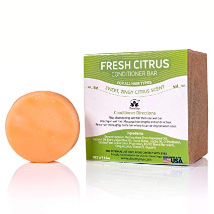 Conditioner Bar for All Hair Types - Perfect Travel Bar Conditioner for Hair - Vegan Solid Conditioner Bar for Lush Full and Frizz Free Hair by Clever Yoga (Fresh Citrus 1bar)