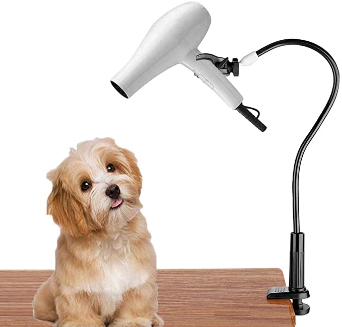 Dog Pet Grooming Table Hair Dryer Stand Holder Hands, Adjustable Flexible Third Arm Hose Tube Holder with Clamp (Black)