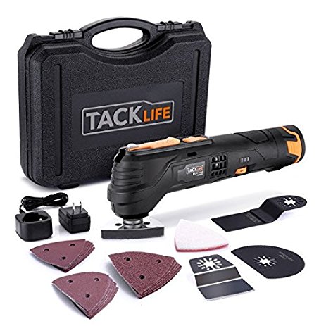 Oscillating Multi-Tool, Snap-fit Accessory Change - Tacklife PMT01B 12V Lithium-Ion Cordless with LED, Variable Speed for Sanding, Grinding and Cutting, 23 pcs Accessory Kit with Storage Case