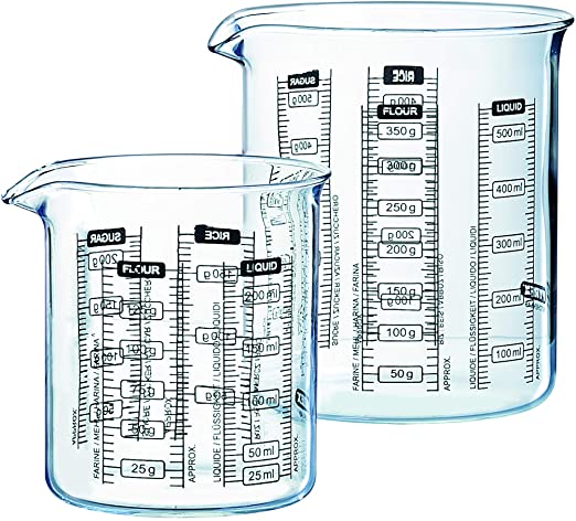 Pyrex Measuring Glass Beaker Set (2-Piece Set), Multiple Metric Measurement Text for Liquids and Foods