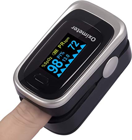 Oxygen Saturation Monitor, WRINERY Premium Pulse Oximeter Fingertip, Oxygen Monitor, O2 Saturation Monitor, OLED Portable Oximetry with Batteries, Lanyard (Royal Black-Silver)