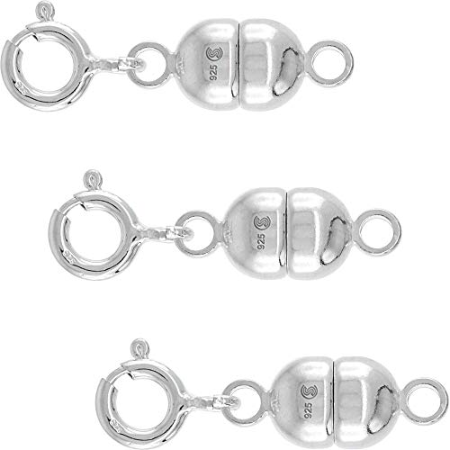 Sterling Silver 7 mm Magnetic Clasp Converter for Necklaces Italy, Large Size