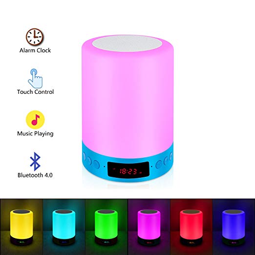 RC Touch Sensor Bedside Lamp, Portable Bluetooth Speaker with Dimmable Warm White & Color Changing RGB LED Lights for Bedroom and Living Room