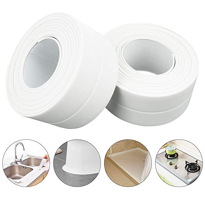 PVC Waterproof Sealing Tapes Pack of 2 Bathtub Caulk Strip Self Adhesive Waterproof Sealing Tape Edge Protector for Kitchen Countertop, Sink, Bathturb, Toilet, Gas Stove and Wall Coner, White