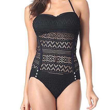 CROSS1946 Sexy Women Monokini Swimsuits Crochet Lace One Piece Bathing Halter Straps Bikini