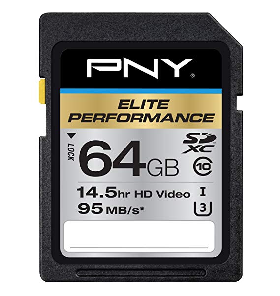 PNY Elite Performance 64 GB High Speed SDXC Class 10 UHS-I U3 up to 95 MBSec Flash Card P-SDX64U395-GE