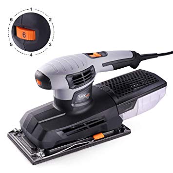 Sheet Sander, Tacklife 1/2 Finishing Sander, 2.5A, 300W, 12,000Rpm Variable Speed Palm Sander with High Performance Dust Collection Container, Hook-and-Loop Base Pad, Aluminum Base Plate - PSS02A