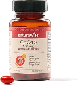 NatureWise CoQ10 100mg Softgels, High Absorption Coenzyme 10 with BioPerine Black Pepper - Antioxidant for Heart Health   Cellular Energy - Vegan, Non-GMO, Gluten-Free - 30 Softgels[1-Month Supply]