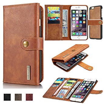 iPhone 6s Plus/6 Plus Case,Vintage Genuine Leather Wallet Case,Magnetic Detachable Large Storage 15 Card Slots 2 Cash Slots Removable Cover Case with Card Holder for iPhone 6 Plus/6s Plus Brown