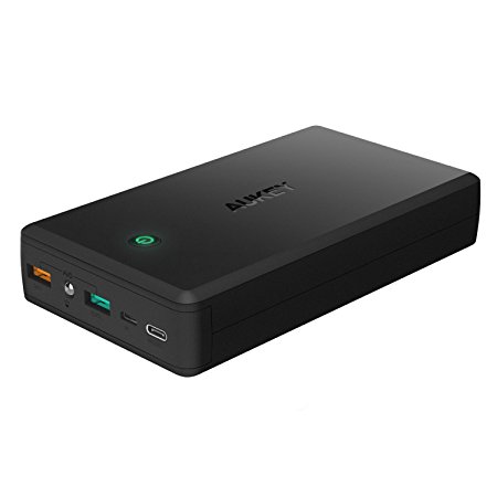 AUKEY USB C Power Bank 30000mAh, Type C Input/Output   Micro USB Input, Quick Charge 3.0 Output   5V/2.4A (AiPower) Output, for iPhone, Samsung, HTC One A9, LG G5, Includes a 20cm USB A to Type C Cable