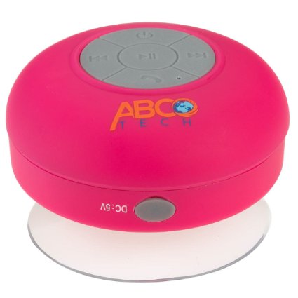 Abco Tech Water Resistant Wireless Bluetooth Shower Speaker with Suction Cup and Hands-Free Speakerphone, Pink