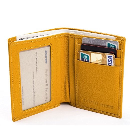 NFC RFID Blocking Wallet for Women Genuine Leather Bifold Pebbled Clutch Yellow