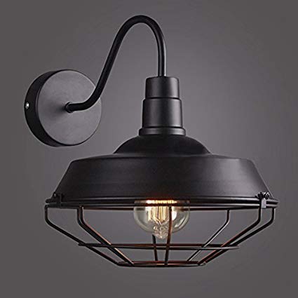 RUXUE Industrial Wall Sconce Retro Cage Loft Warehouse Black Light Fixtures (with cage)