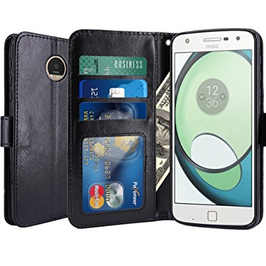 Moto Z Play Case, LK Luxury PU Leather Wallet Flip Protective Case Cover with Card Slots & Stand for Motorola Moto Z Play Droid (Black)