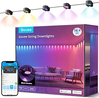 Govee RGBIC String Downlights, Smart LED String Lights Works with Alexa, Wi-Fi Color Changing Indoor Wall Light Fixture for Party, New Year & Daily Lighting, 16.4ft with 25 LEDs, Music Sync, Black