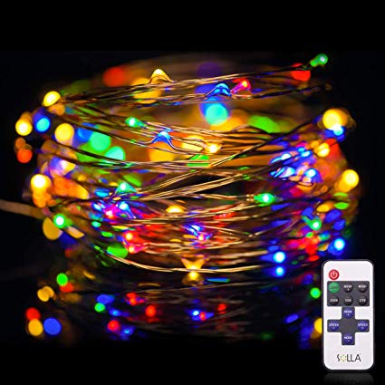 LED String Lights, SOLLA 33ft 100 LEDs Dimmable String Lights Outdoor Starry String Lights, Color, USB Powered, Waterproof Flexible Copper Wire Lights for Christmas Patio Wedding Party