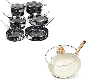 MICHELANGELO Stackable Pots and Pans Set 10 Piece, 8 Inch Frying Pan with Nonstick Granite Coatings