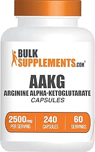 BulkSupplements.com AAKG Capsules - Arginine AKG Supplement, Nitric Oxide Supplement - Pure & Gluten Free, 4 Capsules per Serving (2500mg), 240 Capsules (Pack of 1)