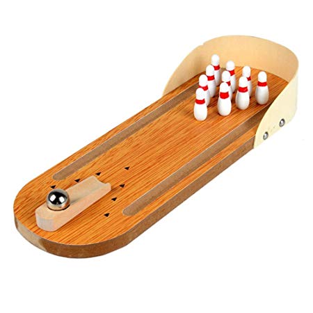 Desktop Bowling Toy - TOOGOO(R) Mini Desktop Bowling Game Set Wooden Bowling Alley Ten Metal Pin Ball Desk