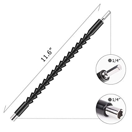 Flexible Drill Bit Extension (11.6''), Flexible Drill Adapter Screwdriver Bit Holder for Power Drill with Magnetic 1/4'' Hex Shank, Gift for Men and DIYer