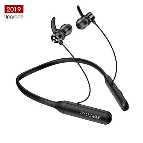 SYLLABLE Bluetooth Headphones ，Upgrated Wireless Neckband Headset Stereo Bass in-Ear Magnetic Earbuds with Building-Mic for Sports,Music,Business (8 Hours Playtime,IPX5,Noise Cancelling)
