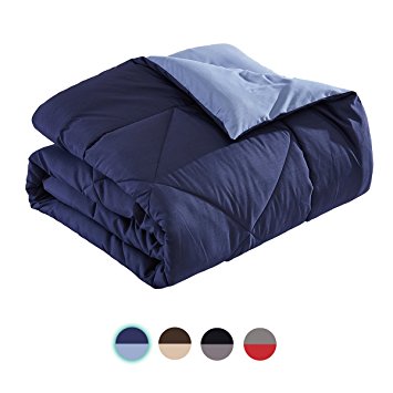 Word of Dream Reversible Quilted Down Alternative Microfiber Comforter in Twin, Navy and Medium Blue
