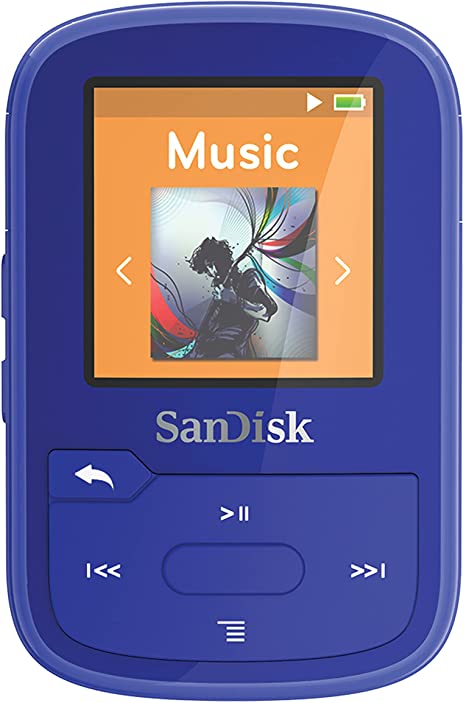 SanDisk 32GB Clip Sport Plus MP3 Player, Blue - Bluetooth, LCD Screen, FM Radio - SDMX32-032G-G46B