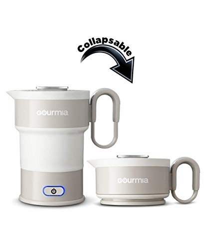 Gourmia GK348 Electric Collapsible Travel Kettle - Foldable & Portable - Fast Boil - Easy Storage - Water Heater For Coffee, Tea & More - Food Grade Silicone - Boil Dry Protection -20 oz capacity - Grey