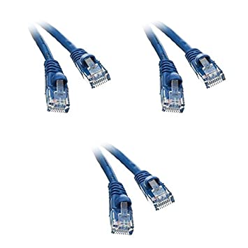 3 Pack, Cat5e Blue Ethernet Patch Cable, Snagless Molded Boot, 2 Feet, CNE542058