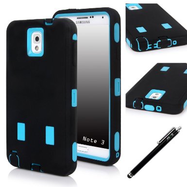 E LV N3-ARM-BLK/Blu Dual Layer Armor Defender Full Body Protective Case, Shock-Absorption High Resistant for Samsung Galaxy Note 3 Bundle with stylus, Black on Blue