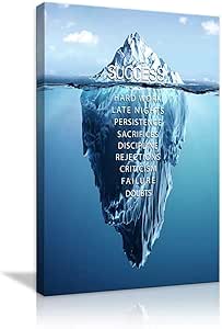 Success Inspirational Iceberg Posters Motivational Canvas Wall Art Inspiring Quotes Painting Modern Success Hard Work Posters Prints Artwork for Home Bedroom Living Room Office Framed Ready to Hang