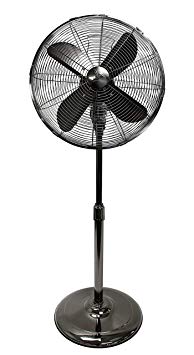 Dynamic Collections Oscillating Standing Floor Fan On Pedestal, Vintage Retro Metal Design, Whisper Quiet Cooling - Pearl Black