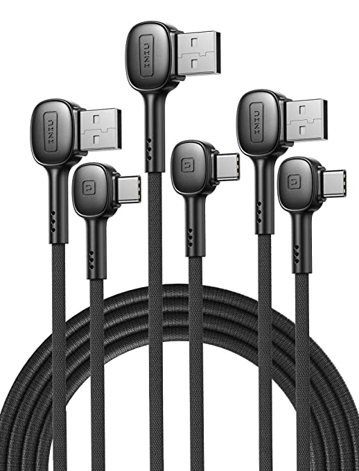 USB C Cable, INIU [3-Pack, 6.6 6.6 1.6ft] 3.1A Fast Charger Durable Nylon USB A to Type C 90 degree Charge Cord Quick Charging for Samsung Galaxy S20 S10 S9 S8 Plus Note 20 10 LG Google Pixel Moto etc