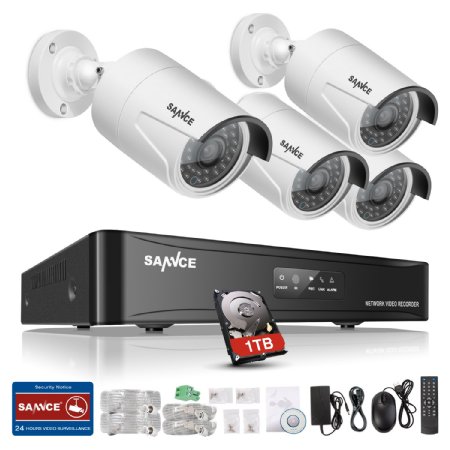 Sannce 960P PoE NVR Security Camera System & 1TB HDD with 4x 1.3MP IP Cameras