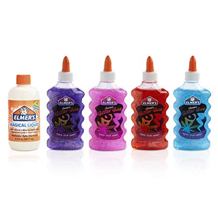 Elmer's Magical Liquid - Slime Activator and Elmer's Liquid Glitter Glue, Washable, Purple, Pink, Red, Blue, 6 Ounces Each - Great For Making Slime