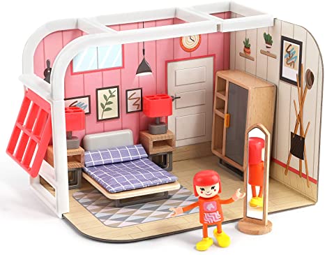 TOP BRIGHT Pretend Play Toy House for Little Girls 3 Yrs, Mini Doll House Toy Playset with Furniture and Accessories - Dreamy Bedroom