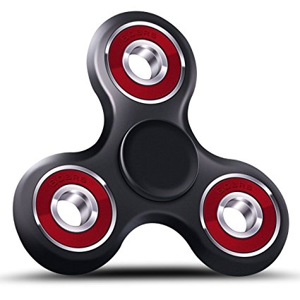 EDC Tri Fidget Spinner Spinning 3mins  Finger Stress Reducer Toy for Boredom, Anxiety, Focusing (Black Red)