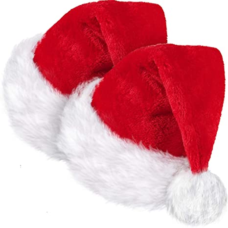 SATINIOR 2 Santa Hat Unisex Christmas Cap Xmas Hat for Holiday (Red, 12.6 x 17.7 Inch)