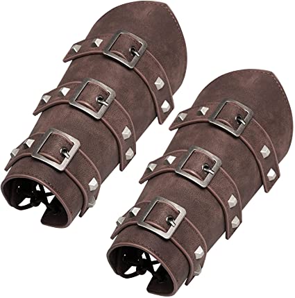 1 Pair Unisex Medieval Leather Arm Gauntlet Wristband Buckle Bracers Halloween Cosplay Costume Accessory for Theme Party
