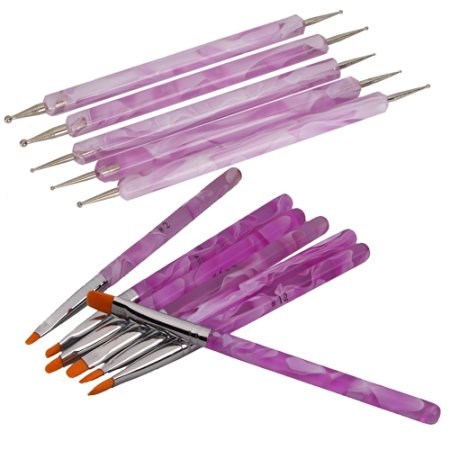 7Pcs UV Gel Acrylic Nail Art Painting Detailing Brushes   5 X 2 Way Marbleizing Dotting Pen Set