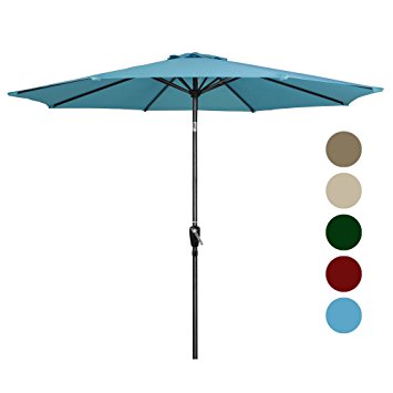 Tourke 9 Ft Patio Umbrella Outdoor Table Umbrella with Crank, 8Rids, Push Button Tilt (Sky blue)