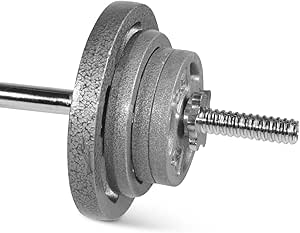 WF Athletic Supply Adjustable Dumbbells Barbell Weight Set with 1-Inch Threaded Chrome Knurled EZ Curl or Straight Bar Handle, Strength Training for Home Gym Weight Lifting, Gray Grip Plate Sets