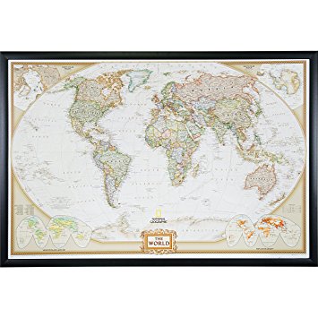 Craig Frames Wayfarer, Executive World Push Pin Travel Map, Gallery Black frame and Pins, 24 by 36-Inch