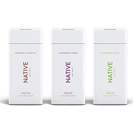 Native Body Wash 3 Pack - Natural Body Wash Made without Sulfates - Cucumber & Mint, Coconut & Vanilla, Lavender & Rose