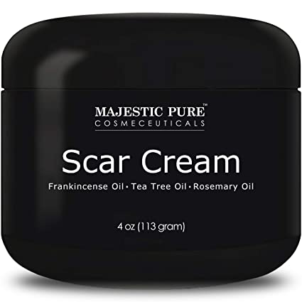 Majestic Pure Scar Cream for Face & Body - w/Pure Tea Tree Frankincense & Rosemary Oils, Soothes and Reduces the Appearances of Old and New Scars, Acne Scars, Stretch Mark, and Surgery Scars, 4 oz